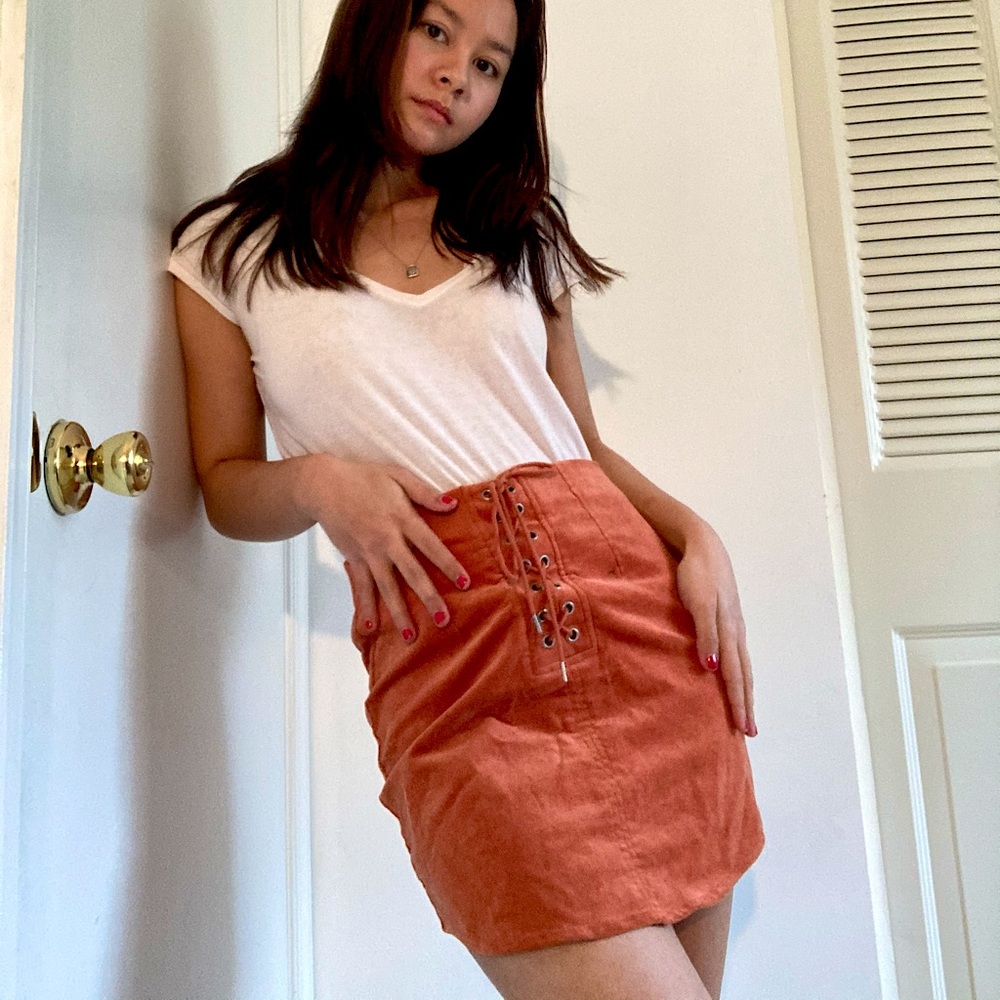 Salmon colored soft velvet skirt